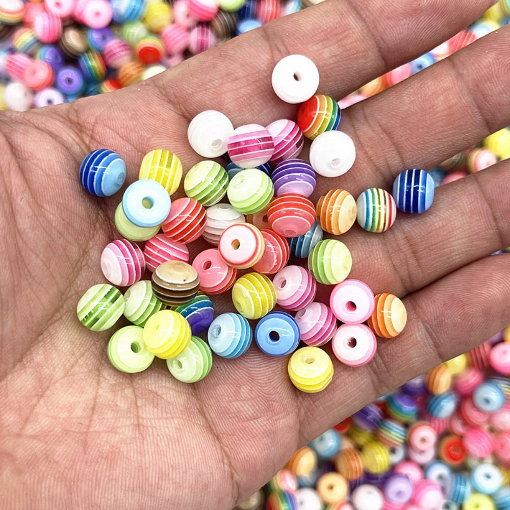 50pcs/pack Round Transparency Resin Beads Stripe Spacer Beads for Jewelry Making Children Handcraft Department DIY Accessories