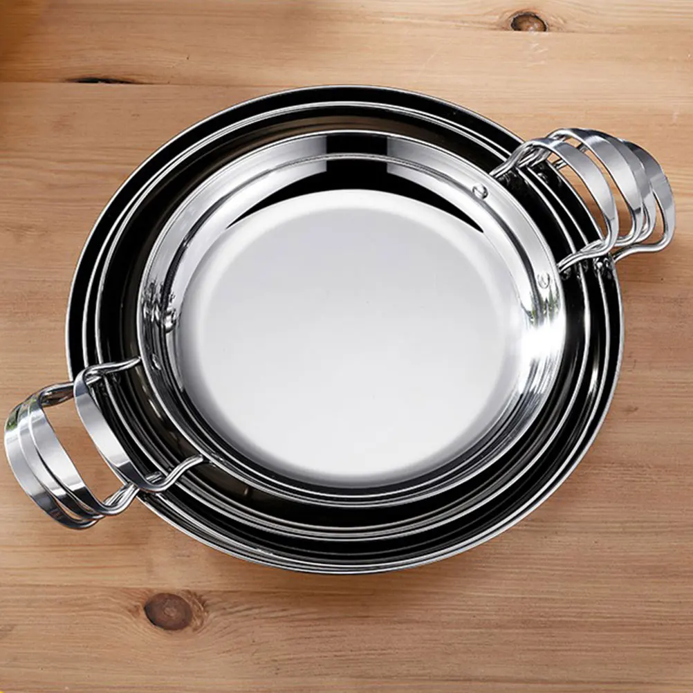 

Stainless Steel Cooking Pan Flat Bottom Korean Ramen Double Handle Seafood Pot Home Kitchen Cookware Multi-Use Dry Pot For