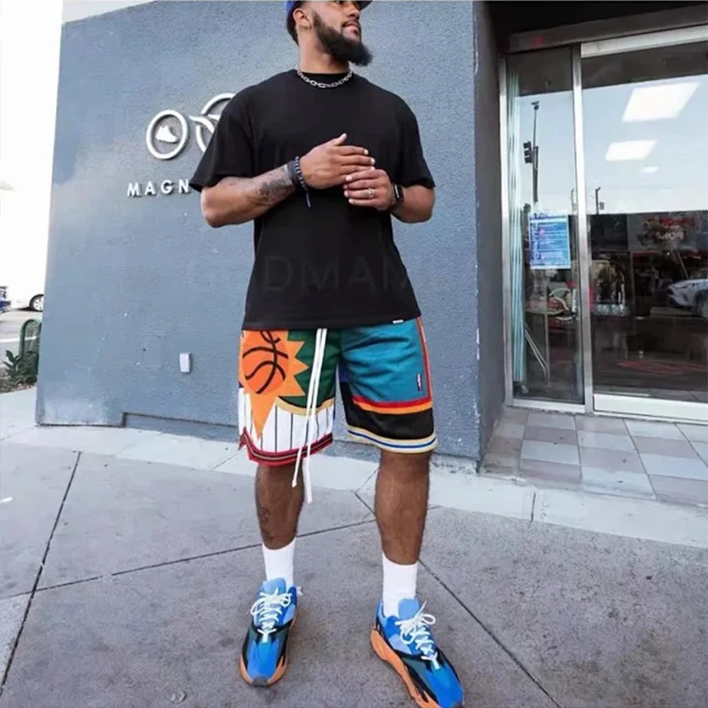 New Summer Cartoon graffiti leisure style Mesh Short Classic Floral Printed Gym Shorts Men\'s Gym Basketball Sports Beach Shorts