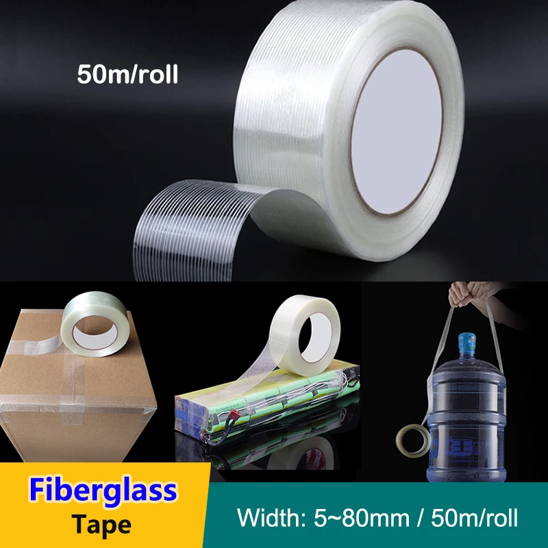 50m Strip Fiber Tape Battery Pack Insulation Wrap Fiberglass Tape Single Side High Viscosity Reinforced Packing Seal Tape