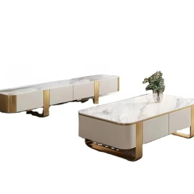 

Modern luxury marble countertop wooden TV cabinet and coffee table set for living room
