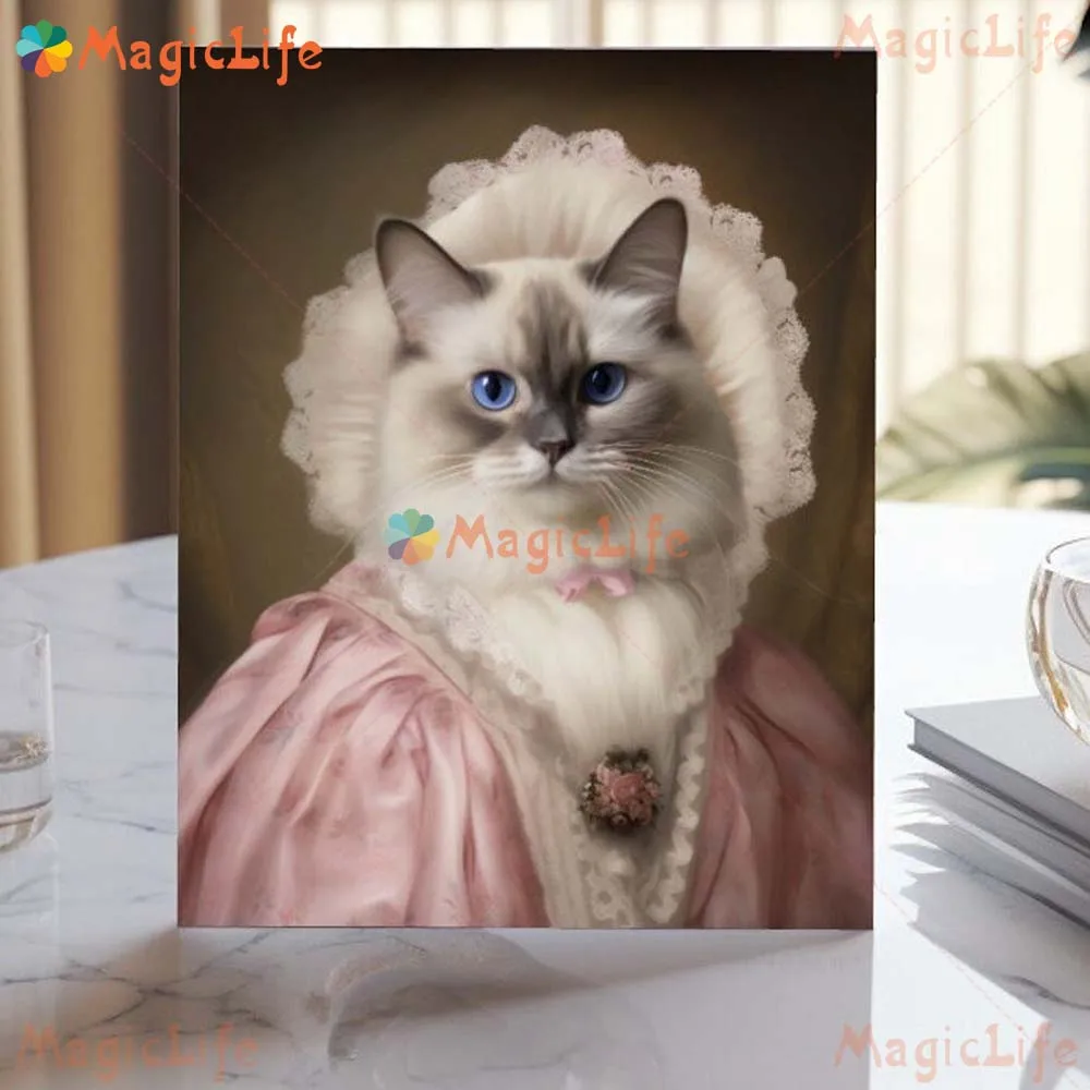 

Custom Princess Pet Cat Animal Portrait Gift Poster Wall Art Canvas Painting Wall Pictures For Living Room Home Decor Unframed