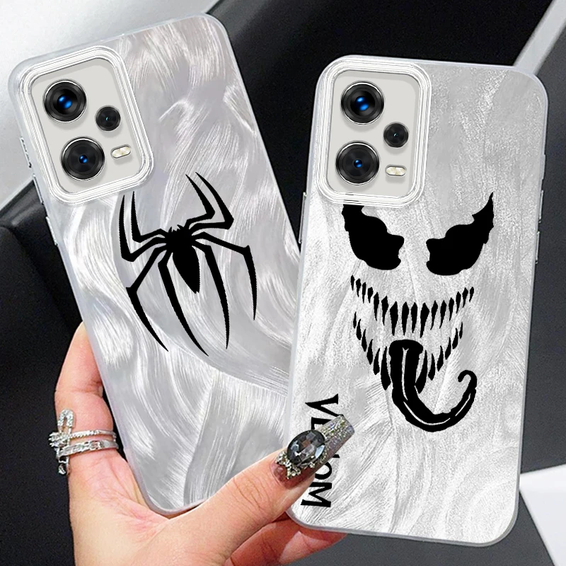 Marvel Spiderman Venom Logo For Xiaomi Redmi Note 13 12 11 11S 10 10S 9 9S 8 Pro Plus Max 5G Feather Yarn Soft Phone Case image 2