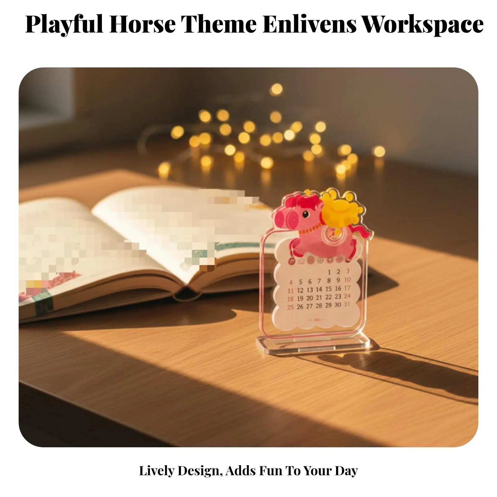 

Акриловый настольный календарь, тема «Год Лошади», миниатюрный милый держатель из полипропилена, многофункциональный блокнот для заметок, украшение для рабочего стола