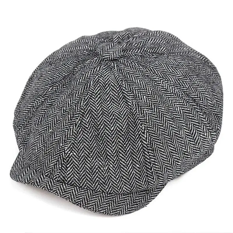 New Men Flat Top Ivy Gatsby Driving Cap Autumn Winter Warm Fashion Newsboy Octagonal Hat Casual Daily Wear Clothing Accessories