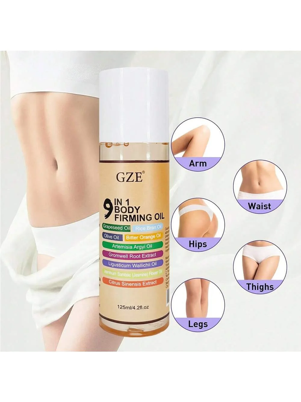 GZE 9 IN 1 BODY FIRMING OIL - Hydrate & Nourish Light Beige/Hair, Moisturizes And Smoothes Body Oil, Essential Oil
