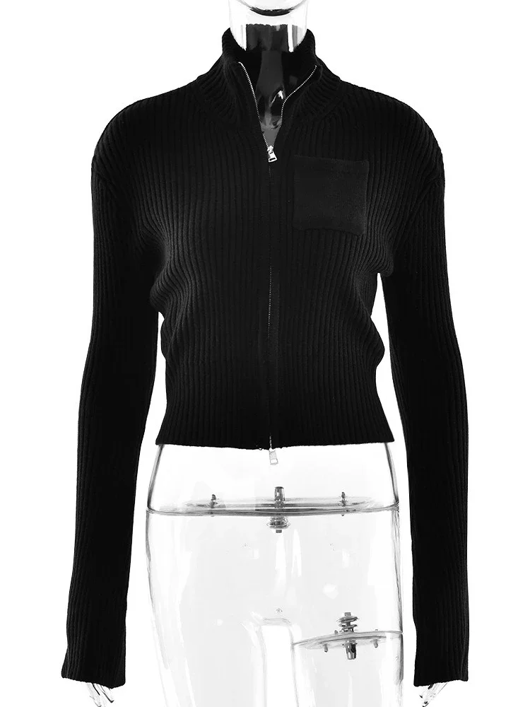 Chaxiaoa Long Sleeve Knit Sweater Cardigan Women Pullovers Elegant Fashion Zipper Turtleneck Warm Knitted Sweater Knitwear