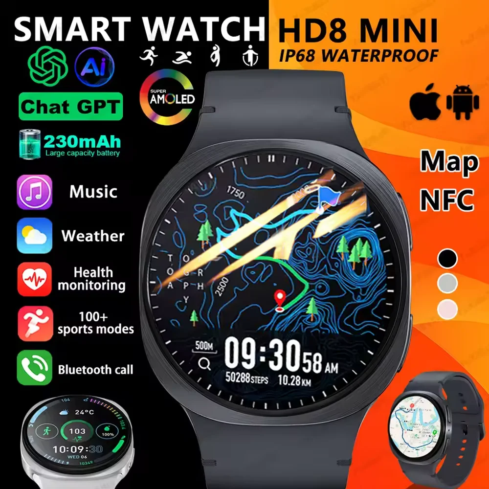 

2026 New Watch 8 Mini GPS Track Smart Watch Health Sport AMOLED Heart Rate Bluetooth Call Waterproof Smartwatch Men Women Gift