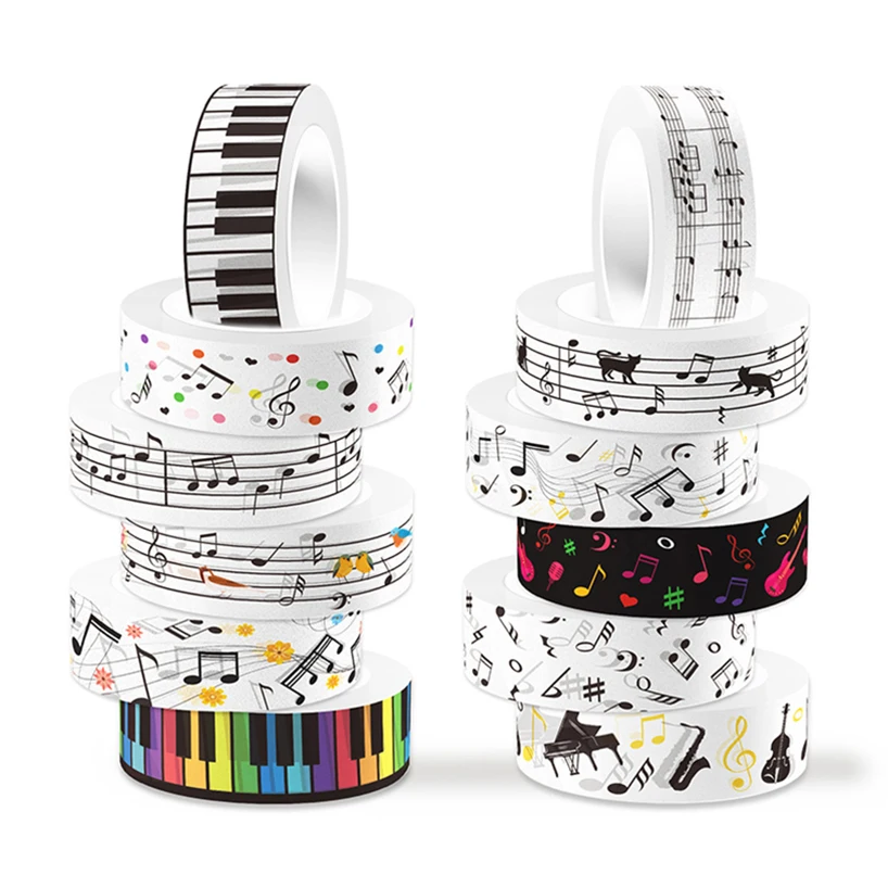 Music Washi Tape 12 Rolls Washitape Scrapbooking Supplies Piano Keys Decorative Adhesive Tape School Supplies Masking Tape