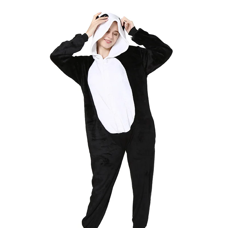 Cartoon Animal Thermal Pajamas Kigurumi Panda One-piece Pajamas Ankle-length Loungewear Couple Nightwear Warm Hooded Onesies