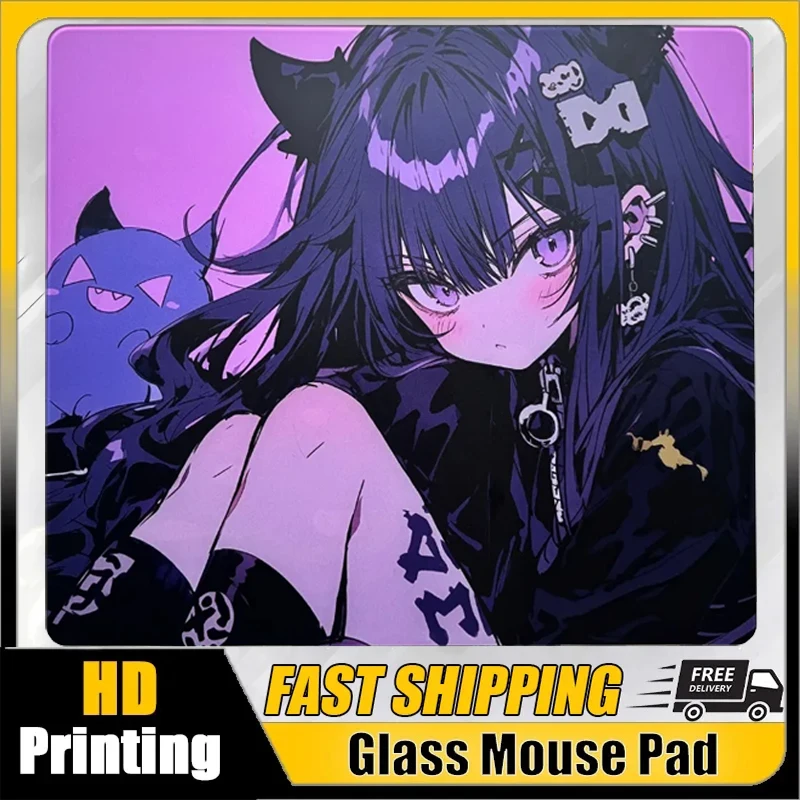 

S-Skadira Lilith Pixie Glass Mousepad Playful Little Girl Upgraded Tempered Ergonomic PC FPS Gaming/Office Customized Mouse Pads