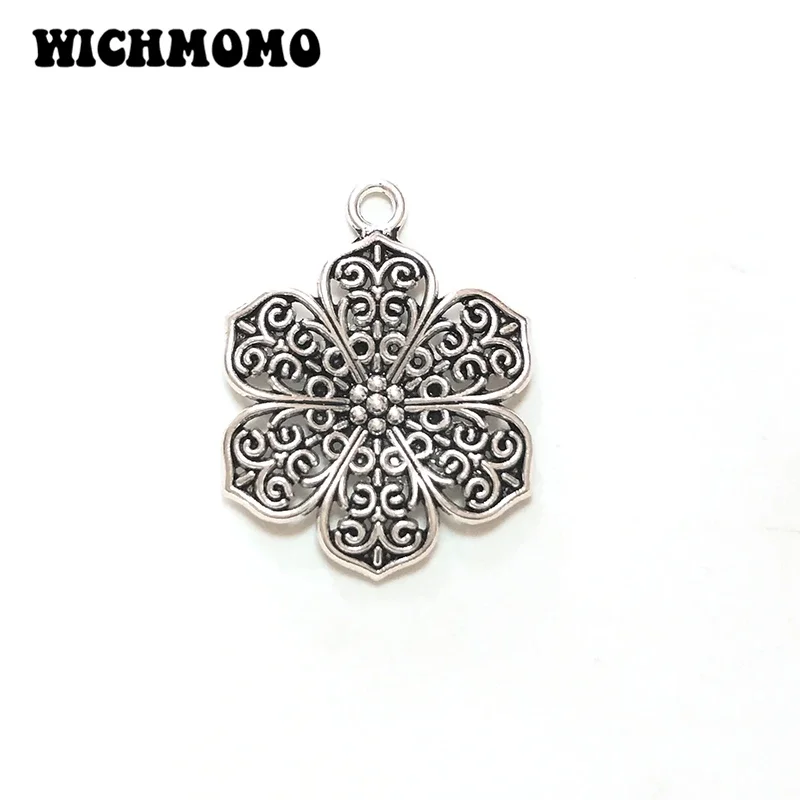 New 10 Pieces 29*31Mm Zinc Alloy  Hollow Out Flowers Charms Pendants DIY Earrings Necklaces Jewelry Accessories