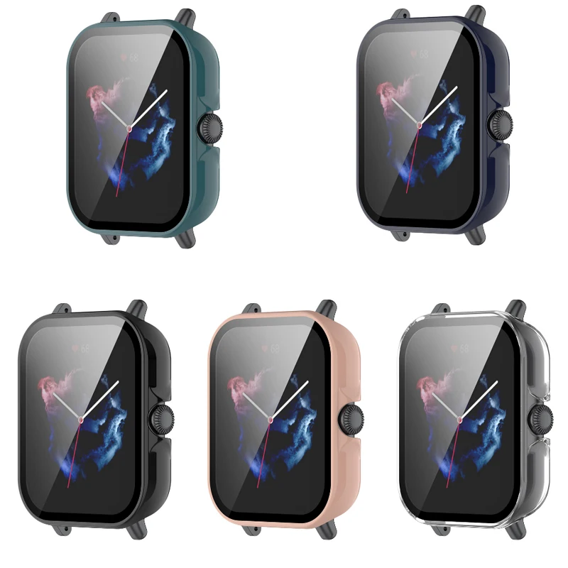 Película protectora de pantalla de vidrio de borde duro, carcasa para Amazfit GTR3, GTR2, GTR 3/2, GTS3, GTS 2e, GTS2 Mini, Bip U, Pro, GTR2e, GTS2e