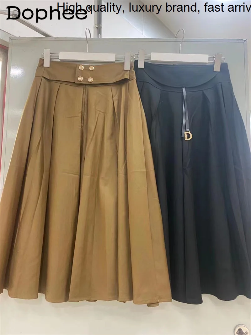 Spring New 2023 Fashion Commuter Elegant Long Pleated Women's Decorative Letters Cover All-Matching Big Hem Umbrella Skirt