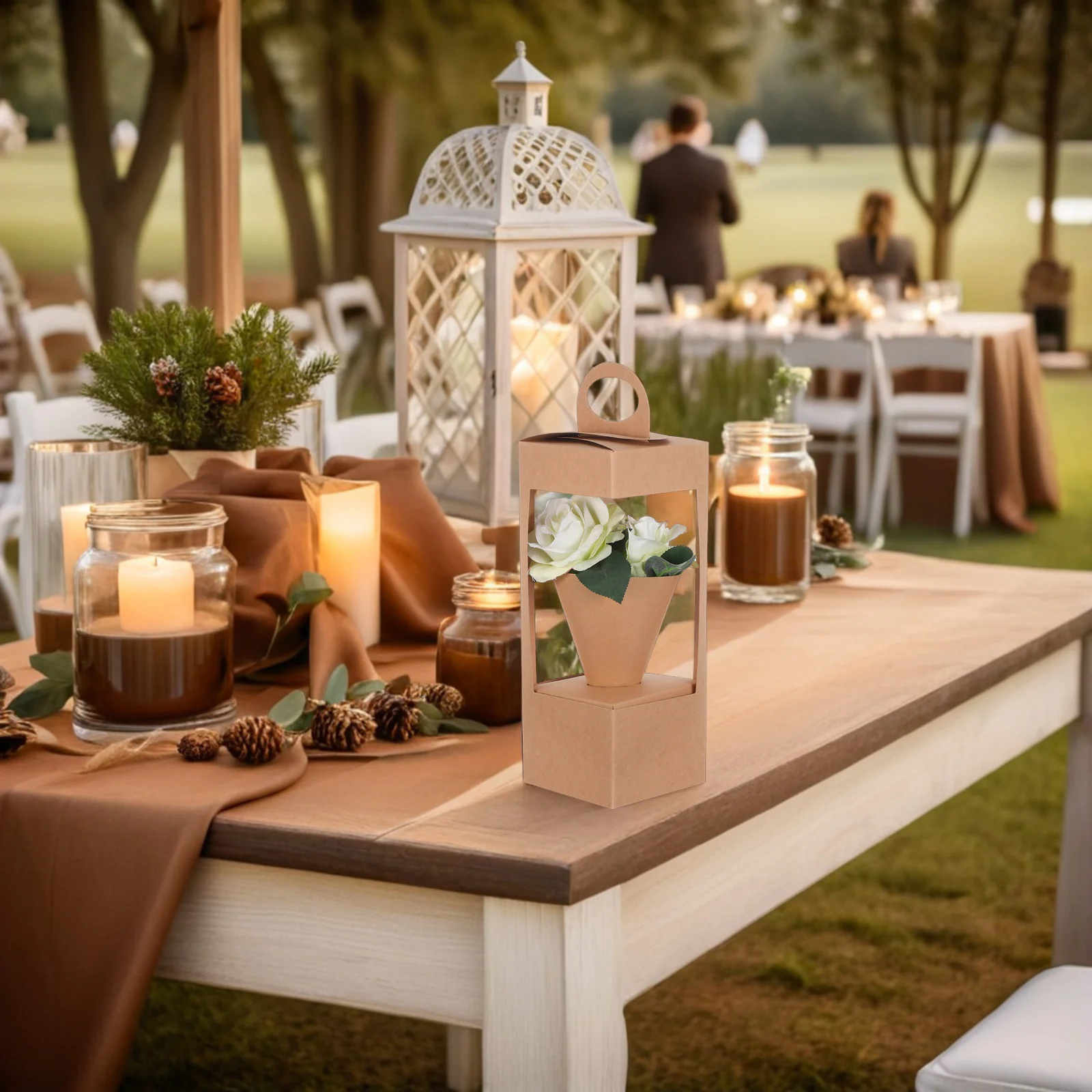 

10pcs Paper Flower Basket With Handle Rustic Dry Flower Arrangement Box For Wedding Party Events Gifting Portable Floral