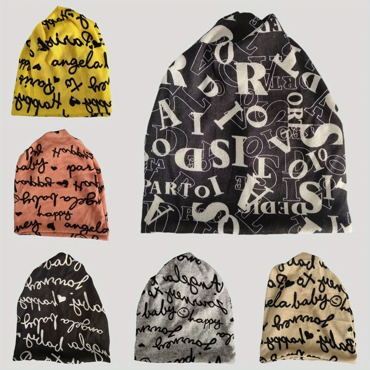 

Letter Print Neck Warmer Scarf Multifunctional Knitted Twist Cap Thin Stackable Design Cold Weather Windproof Ear Protection