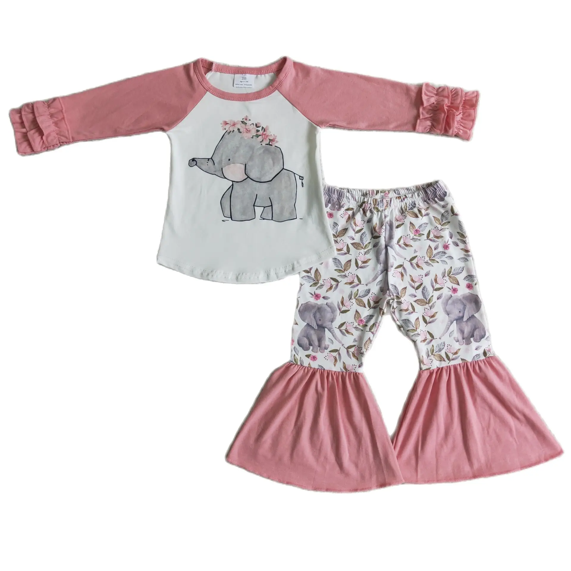 

Hot Selling Wholesale RTS Kids Floral Ruffle Sets Child Toddler Bell Bottoms Baby Girls Clothing Outfits