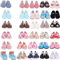 7Cm length Doll Shoes For 18 inch Girls American & 43Cm Baby Doll Clothes Accessories Flowers/Bows Stamp Canvas Shoes