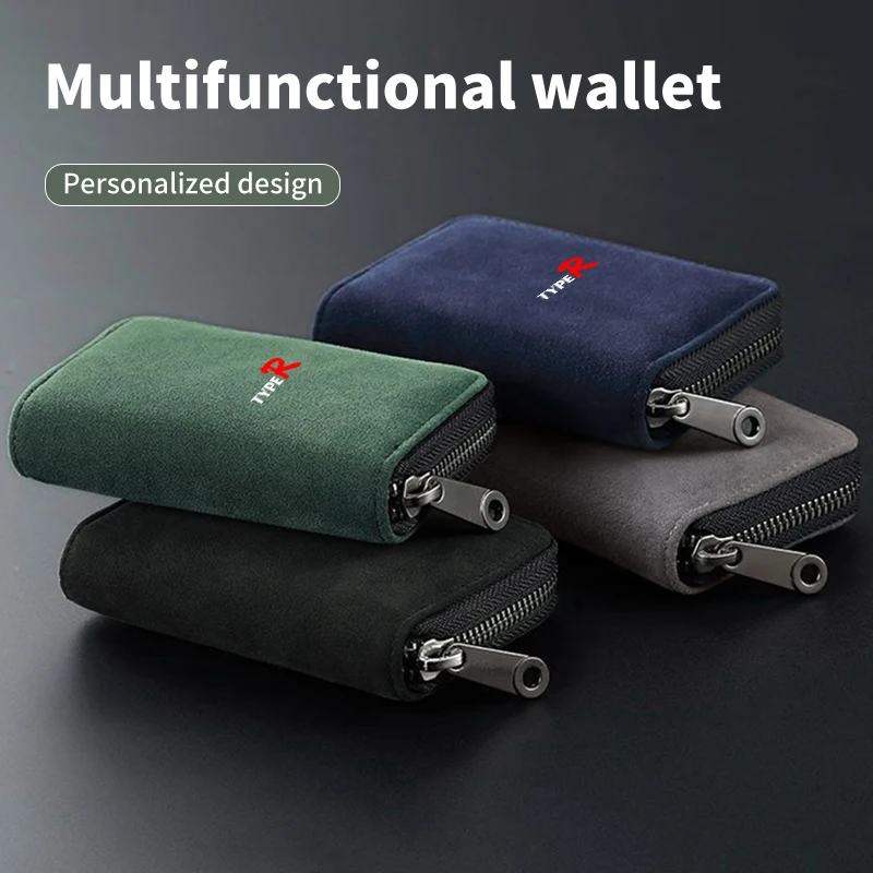 Leather Card Wallet Credit Card Coins Purses Zipper Pocket Storage Bag For Honda Type R Mugen Power Civic 10th Gen 8th CRV City