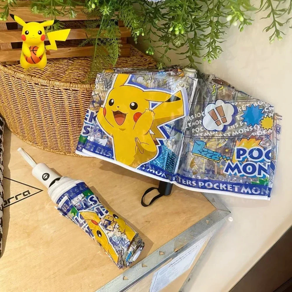 Cartoon Pikachu Portable Folding Umbrella Cute Pokemon Automatic Transparent Umbrellas Fashion Manual Umbrella Kid Birthday Gift