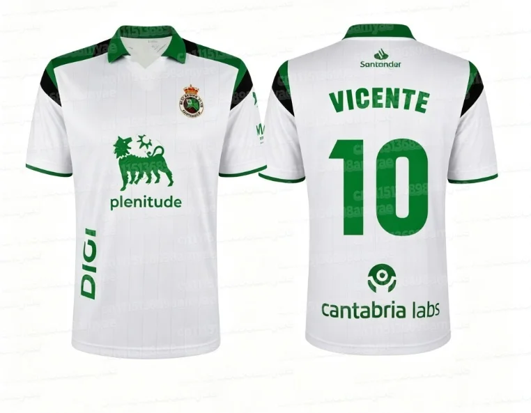 2026-27 Racing Santander Fußballtrikot Herren Kurzarm Weiß Grün Schwarz Kontrast-Schulter Fußball-Fan-Shirt Familien-Set – Detail 11