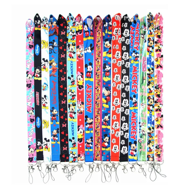 10PCS Minnie Mickey Mobile Phone Lanyard For ID Card Gym USB Badge Holder Car Key Cartoon Neck Wrist Band Anti-lost Strap