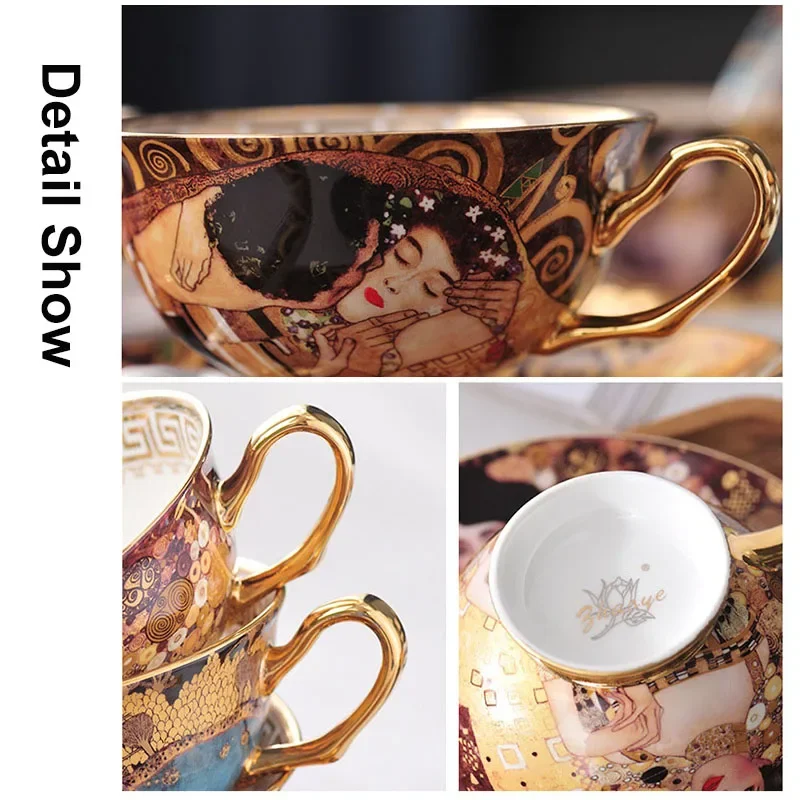 Gustav Klimt Bone China Coffee Set Klimt Judith Kiss Ceramic Tea set European Porcelain Drinkware Tea cups with Spoon