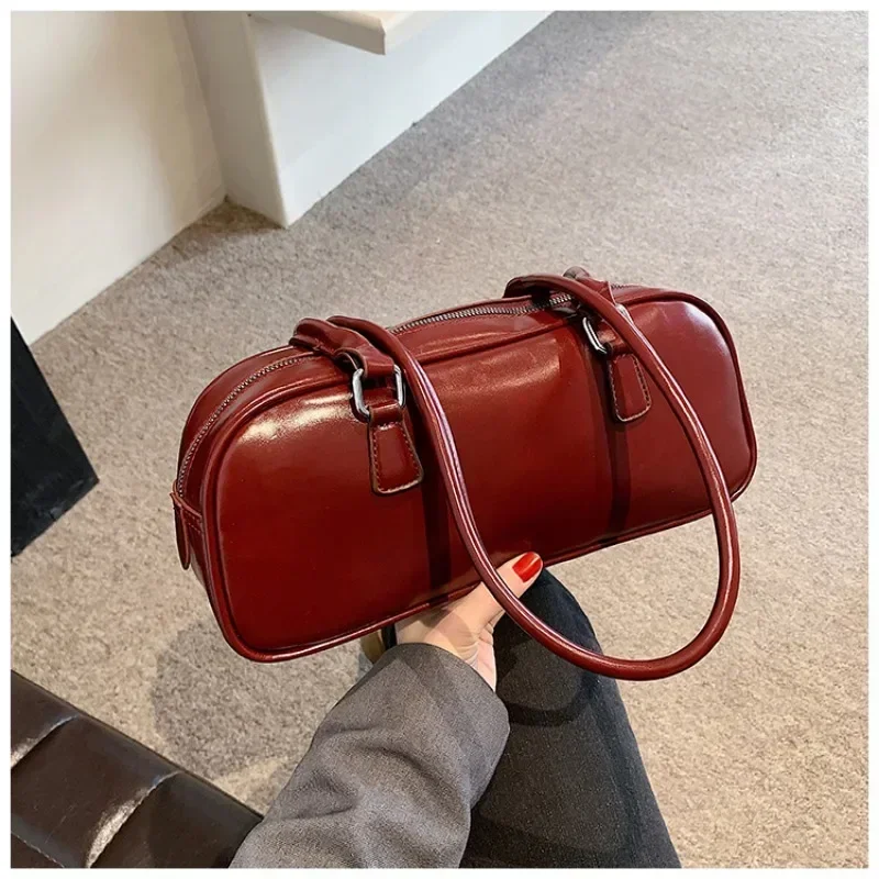 Fashionable Stitched Boston Bag Large Capacity Solid Color PU Simple Shoulder Bag 2024 Hot Selling High Quality Damen Handtasche