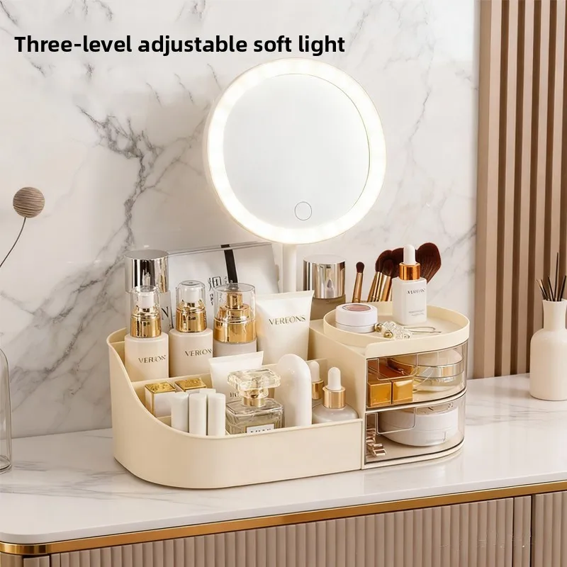 

Настольный органайзер для ухода за кожей Der Sle, косметическое хранилище Ra с легким держателем средств по уходу за кожей, зеркальный чехол для губной помады