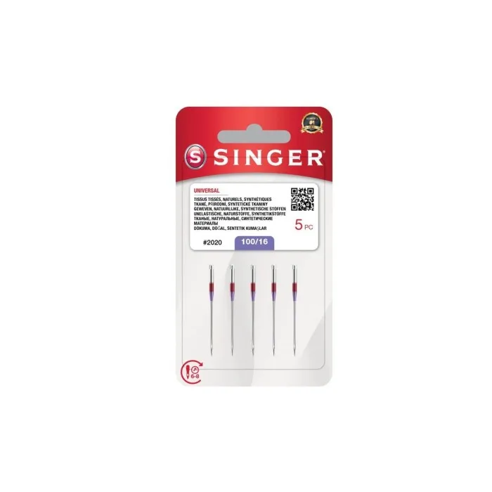 Estuche 5 Agujas Singer Universales 2020 Nº100/16 Géneros Gruesos
