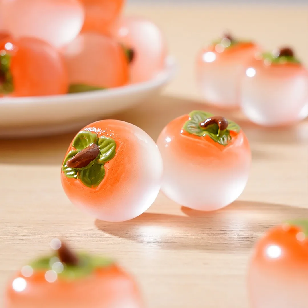 5Pcs Kawaii Simulation Luminous Persimmon Mini Ornaments Persimmon Ruyi Design DIY Hanging Charms for Car Desktop Jewelry Making