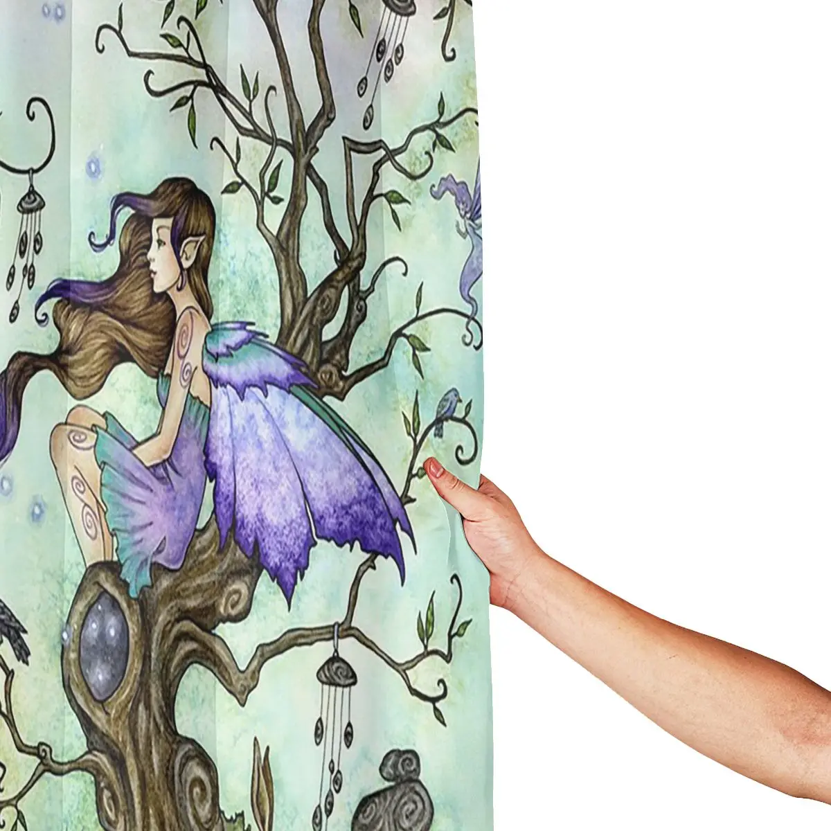 Wind Chimes Shower Curtain Bathroom Polyester Waterproof Bath Curtains with Hooks