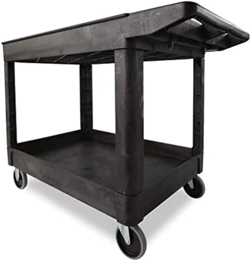 Rubbermaid Commercial Products 2-Shelf Utility/Service Cart, Medium, Black, Lipped Shelves, Ergonomic Handle, 500 lbs. Capacity