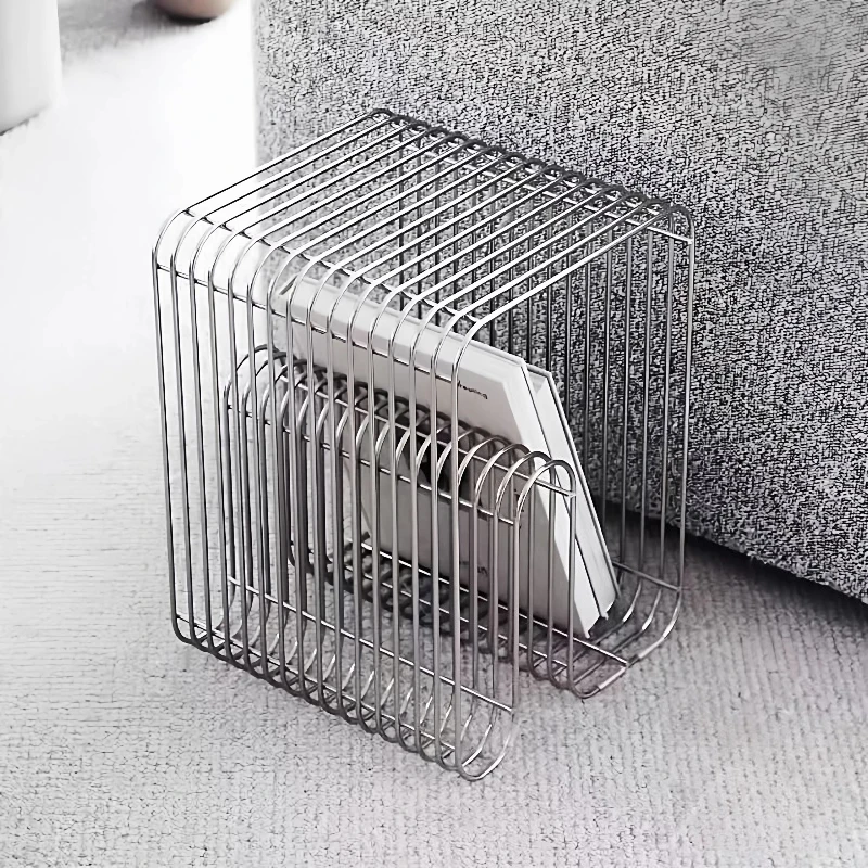 geometric patterned bookshelf, magazine rack, wall mounted living room storage rack Modern Square metal silver edge table