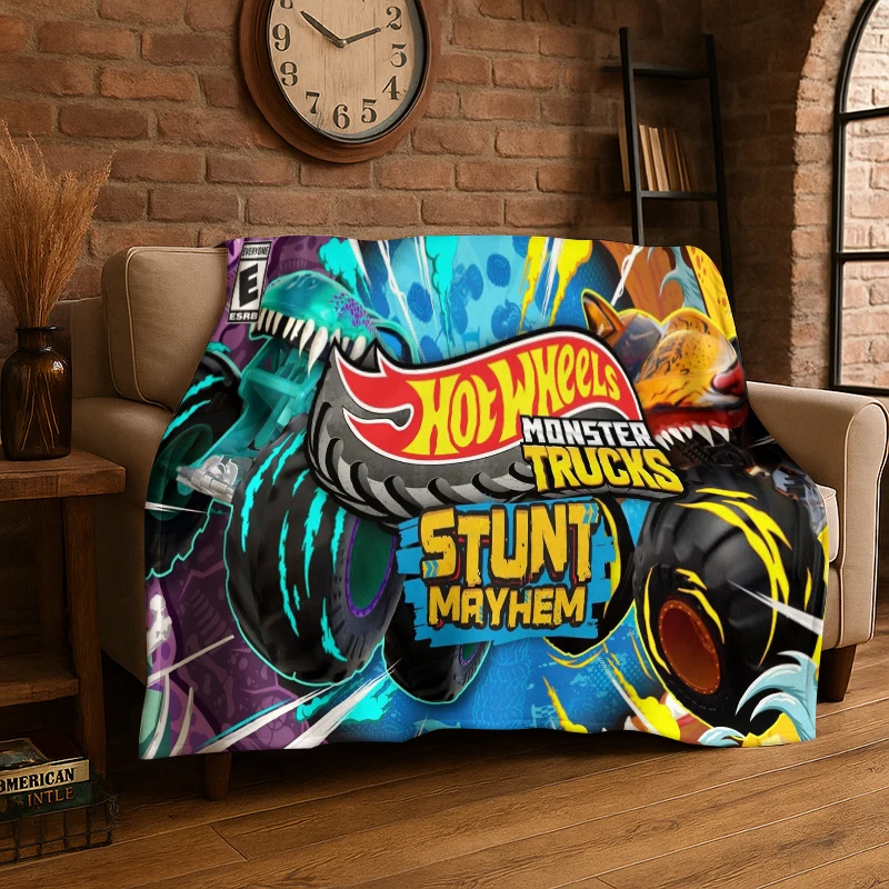 Cartoon H-Hot Wheels Racing Car Flannel Blanket Soft Warm Throw Blanket for Bedroom Living Room Bed Travel Camping Picnic Kid