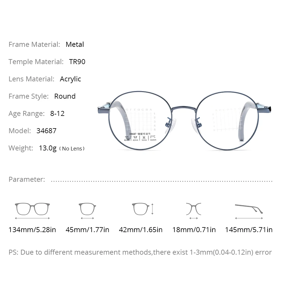 NIANZHEN Anti Blue Prescription Eyeglasses Teenage Myopia Optical Lens Student Eyewear Round TR90 Metal Kids Glasses Frame 34687 view 6