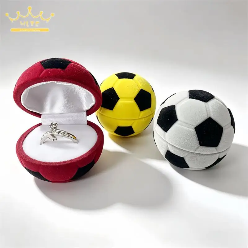 Unique Soccer Ball Shape Velvet Ring Box Engagement Proposal Wedding Anniversary Gift for Football Fans Football Jewelry Storage