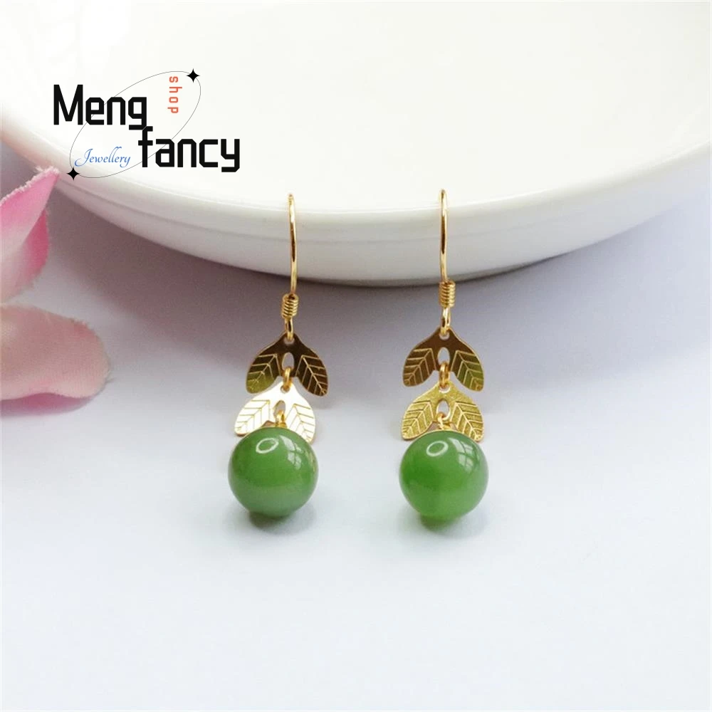 

Natural Hetian Jasper Leaf Earring S925 Silver Charms Fashion Jade Fine Jewelry Sexy Luxury Women Elegant Souvenir Holiday Gifts