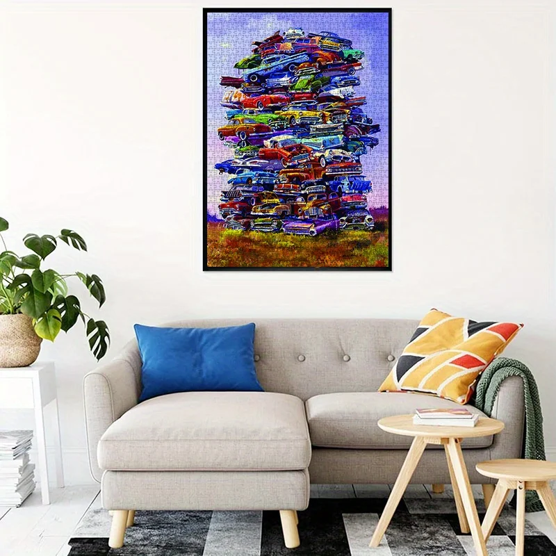 Puzzle per Adulti con Scena di Auto Vintage Sovrapposte, Gioco Artistico e Intelectuale, Decorazione per Casa e Tempo Libero