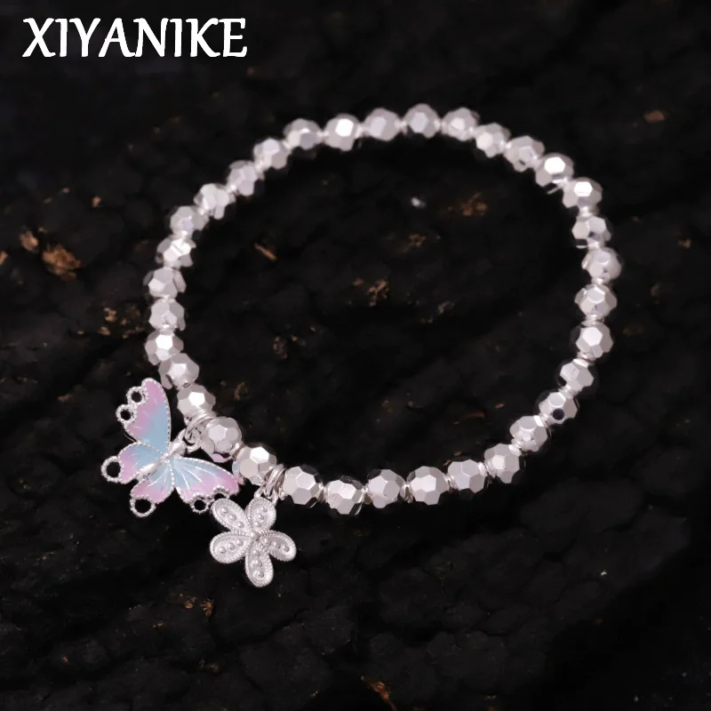 

XIYANIKE Enamel Butterfly Flower Beads Elastic Bracelet For Women Girl Fashion New Jewelry Gift Party Daily pulseras mujer