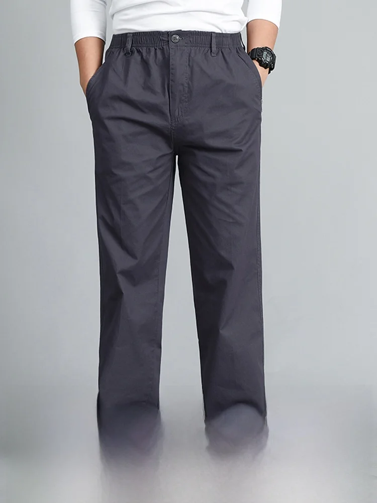 

Men's Casual Loose Elastic Waist Pants Mid-aged Autumn Thin Long Trousers Comfortable Breathable Cotton Straight Leg Trousers