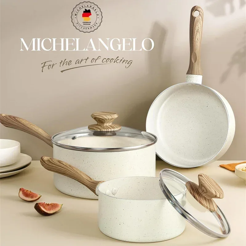 

MICHELANGELO Non-stick Stew Pot with Lid Sauce Pot Granite Coated Bakery Handle Multifunctional Cooking Pot All Stove Compatible