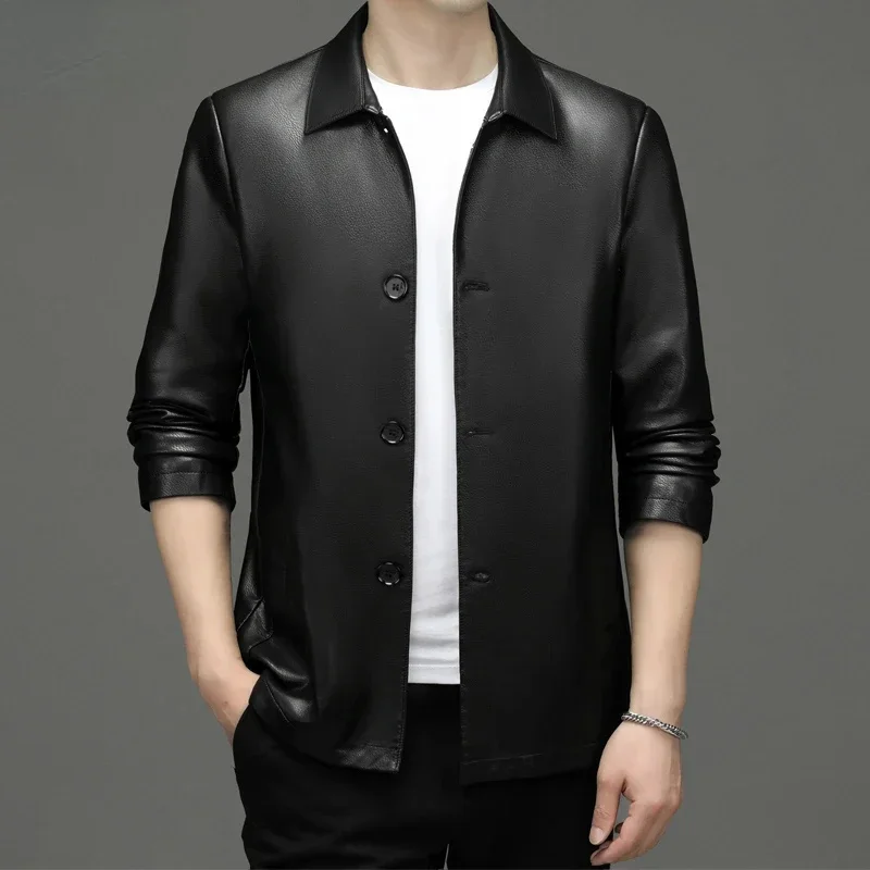 

Men's Lapel Single Breasted Genuine Leather Jacket for Men Spring Autumn Casual Soft Jackets Clothing Jaqueta Cjk