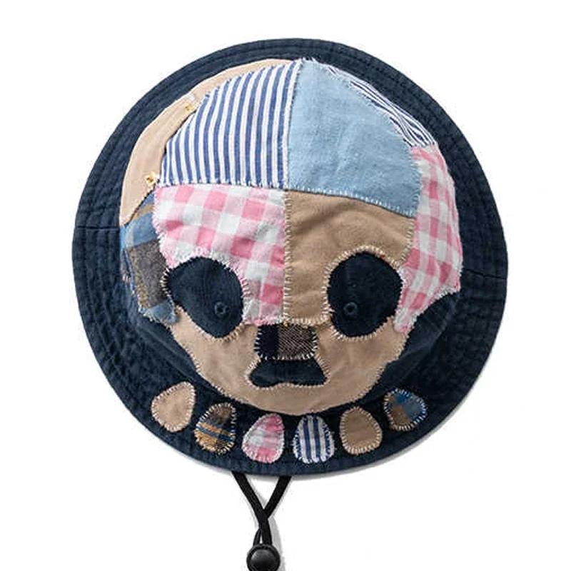 New Arrival Japanese Retro Handmade Baijia Cloth Patch Splicing Skull Basin Hat with Windproof Rope for Men Fisherman Cap