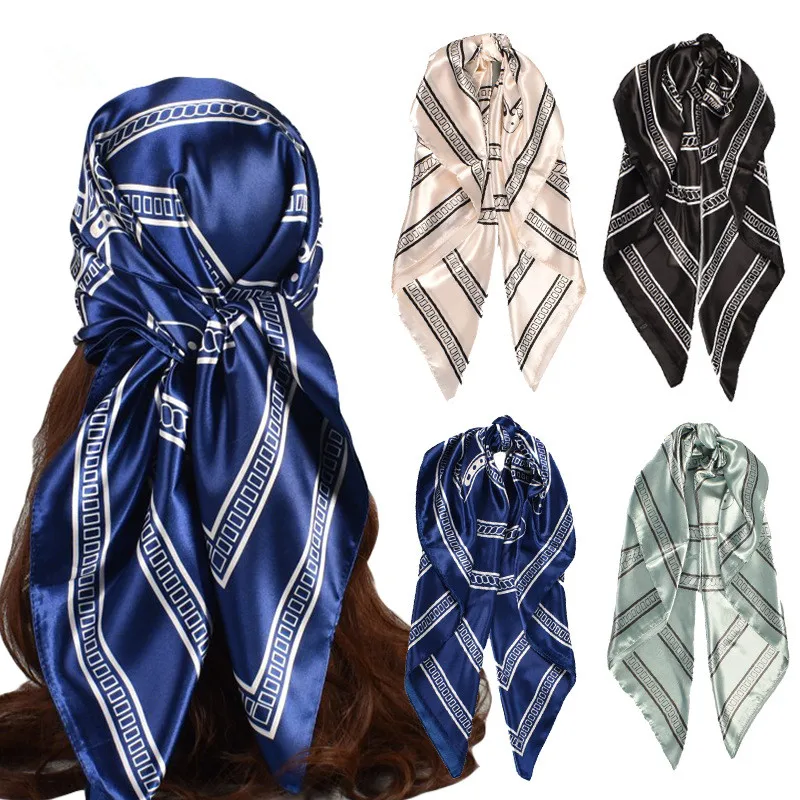 

Luxury Chain Print Female Silk Neck Scarf Square Hair Scarves Foulard Head Band Shawls Wraps Neckerchief Bandana Women Hijab