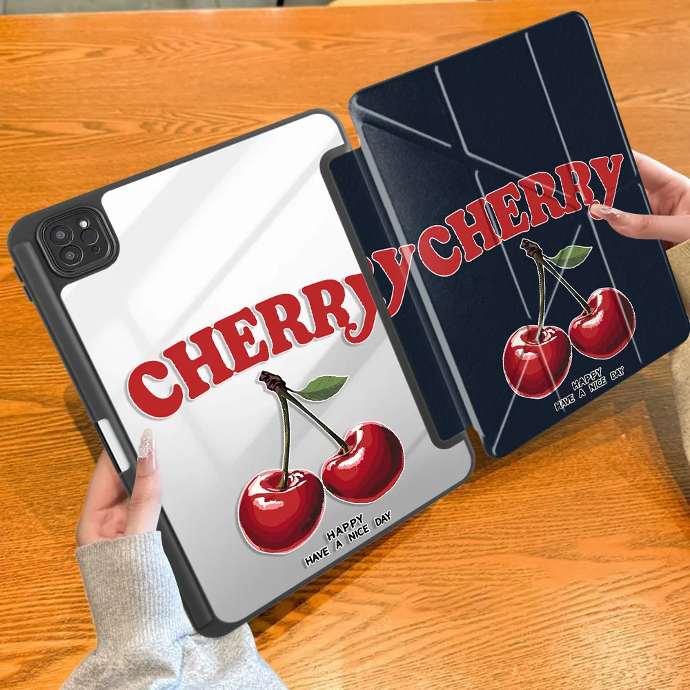 Cherry Bow Pattern With Pen Slot Cover Tablet Case For iPad Pro M4 13 2025 2026 9th 10th Gen Air 8 M2 M3 3 Mini 7 6 5 12th 11th