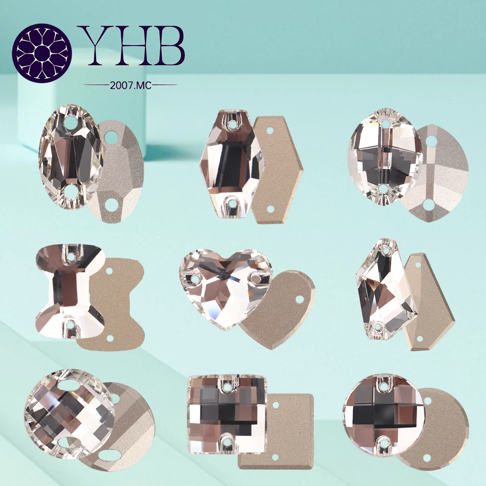 YHB T001 Kristall-Aufnäher mit Rundem Gitter, Herz, Schleife, Quadratgitter, Blatt, Rundem Großloch und Sechseck zum Aufnähen auf Kleidung, Taschen und Accessoires