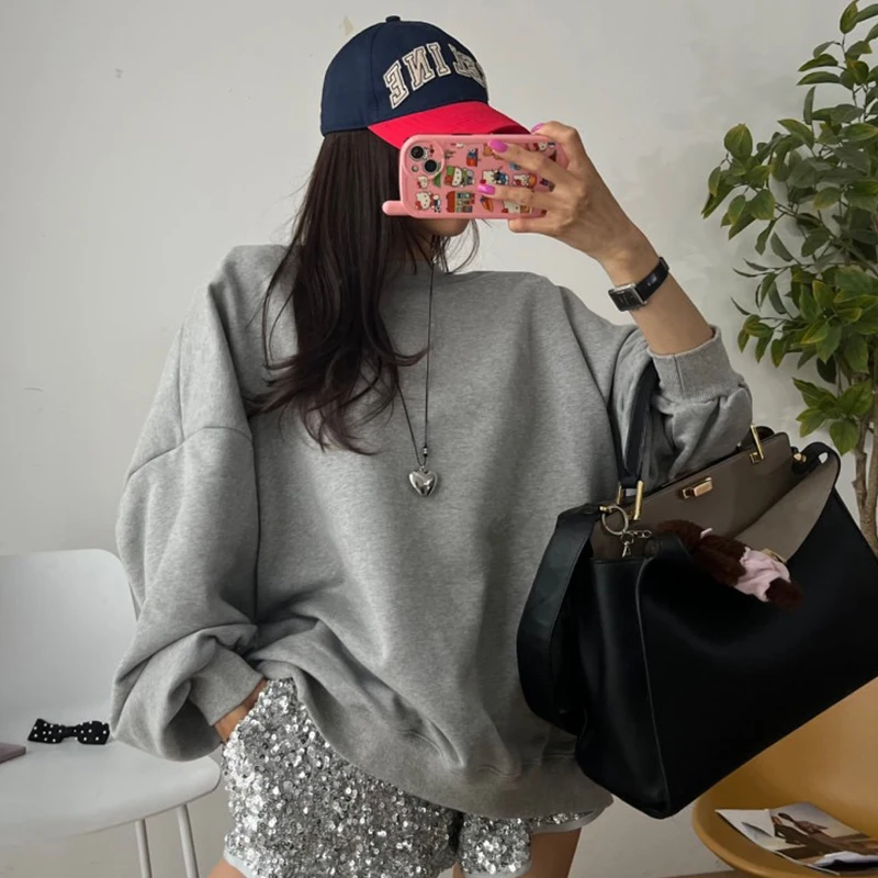 Neploe Korean Chic Lazy Style Round Neck Hoodies Spring Hollow Open Back Design Loose Casual Versatile Long Sleeve Sweatshirts