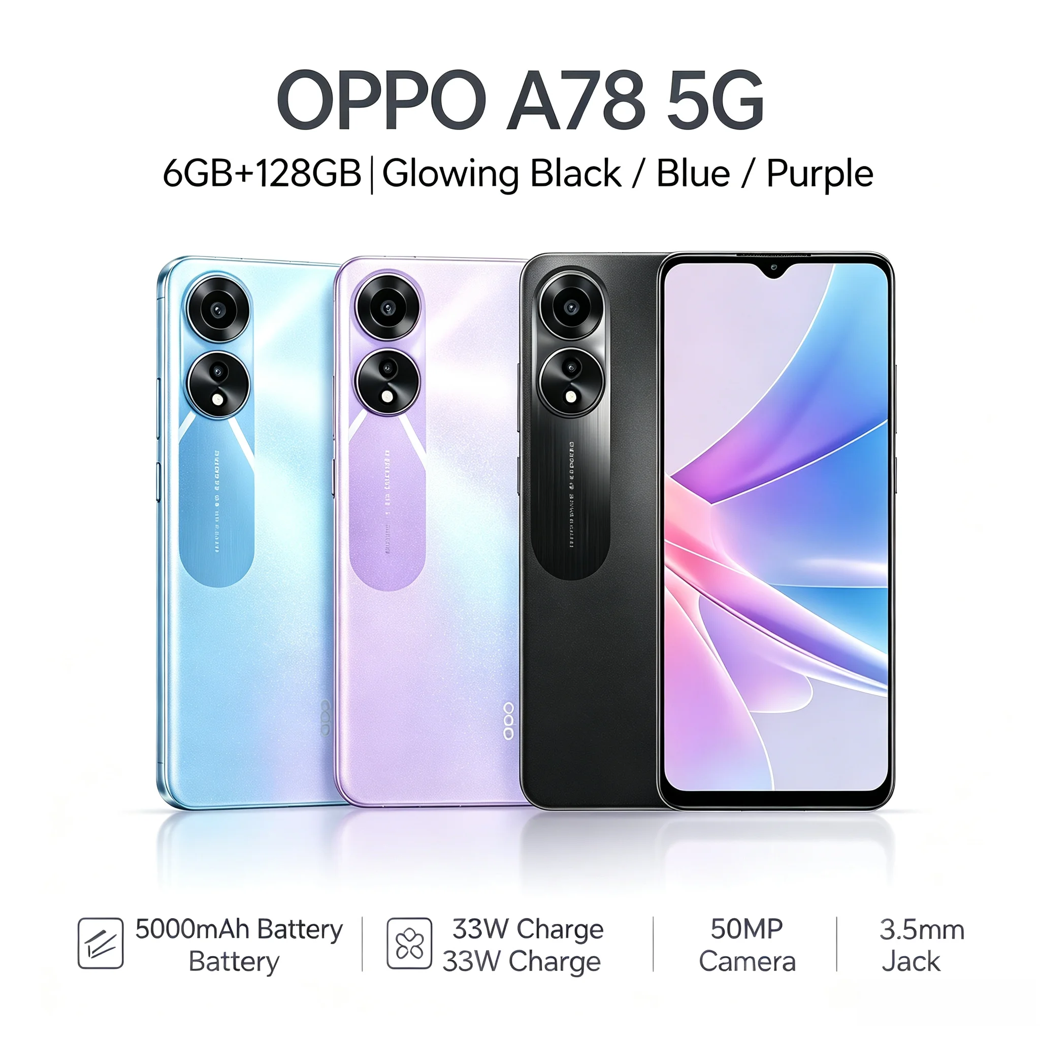 New 2026 OPPO A78 Official Authentic Smartphone Model A78 6 GB RAM 128 GB ROM Unlocked Dual SIM 6.5' FHD+ Helio G99 Gaming