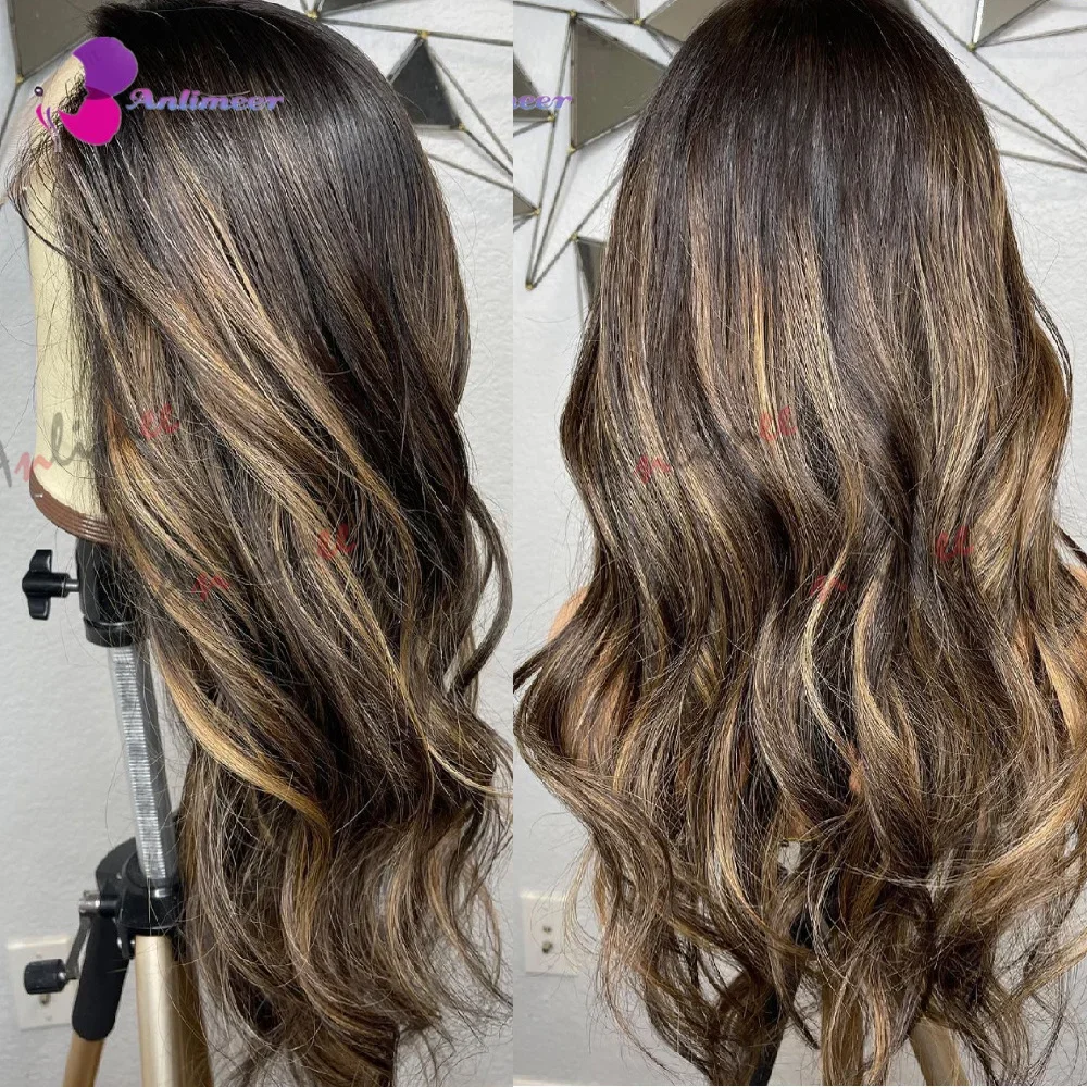 

Body Wavy Bleached Knots Brazilian Glueless Highlight Brown Blonde Human Hair 5x5 Silk Base Closure Wigs 13x6/360 Lace Front Wig